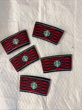 Starbucks Red, Black & Green Reusable Cup Sleeves - Set of Five